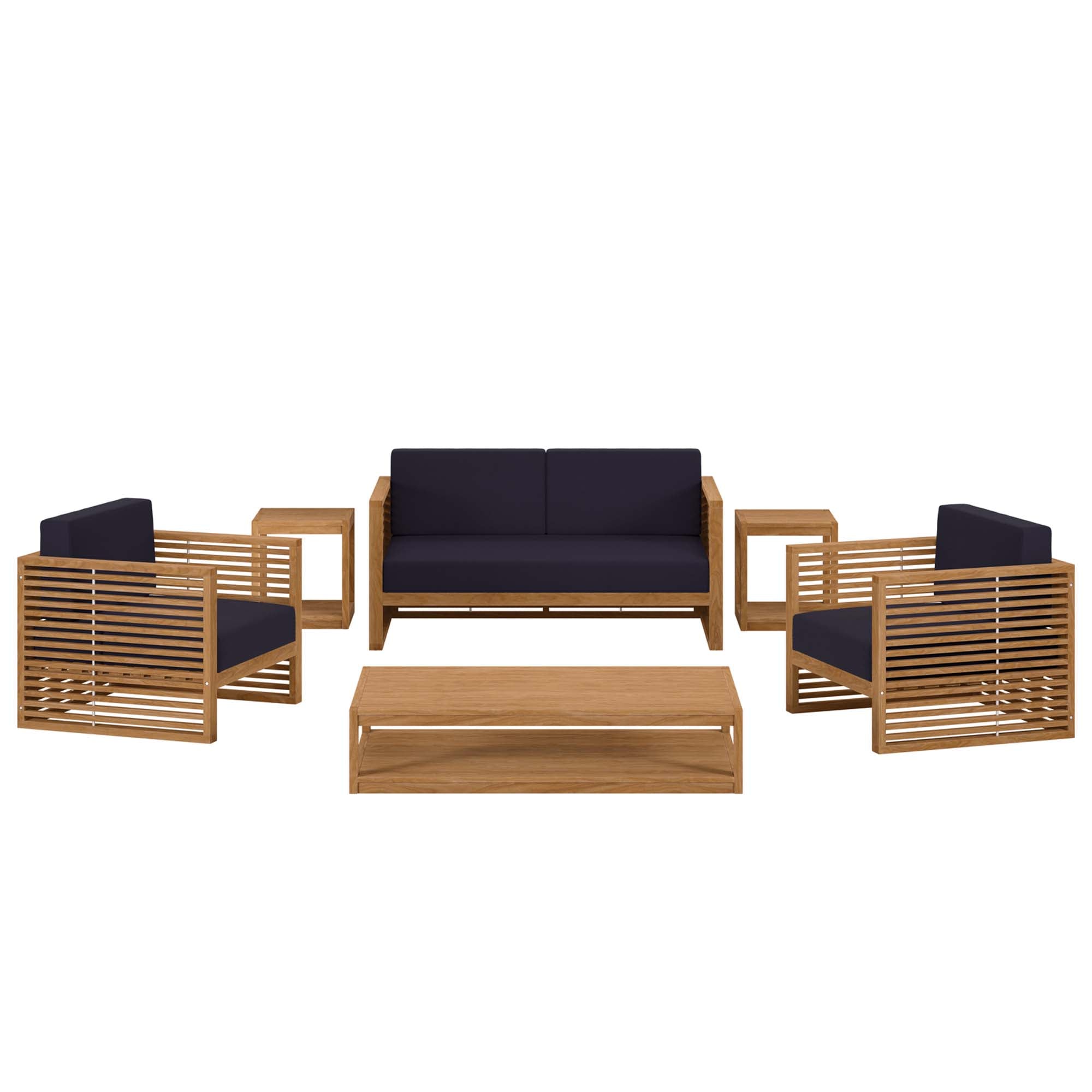 Carlsbad 6-Piece Teak Wood Outdoor Patio Set - Natural Navy