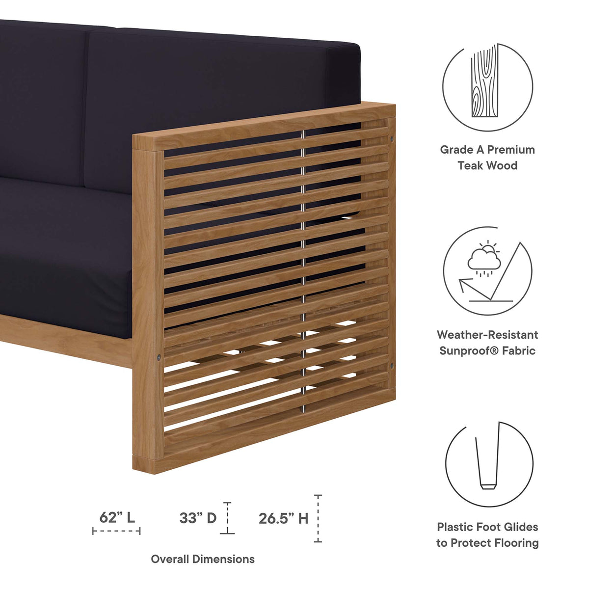 Carlsbad 6-Piece Teak Wood Outdoor Patio Set - Natural Navy