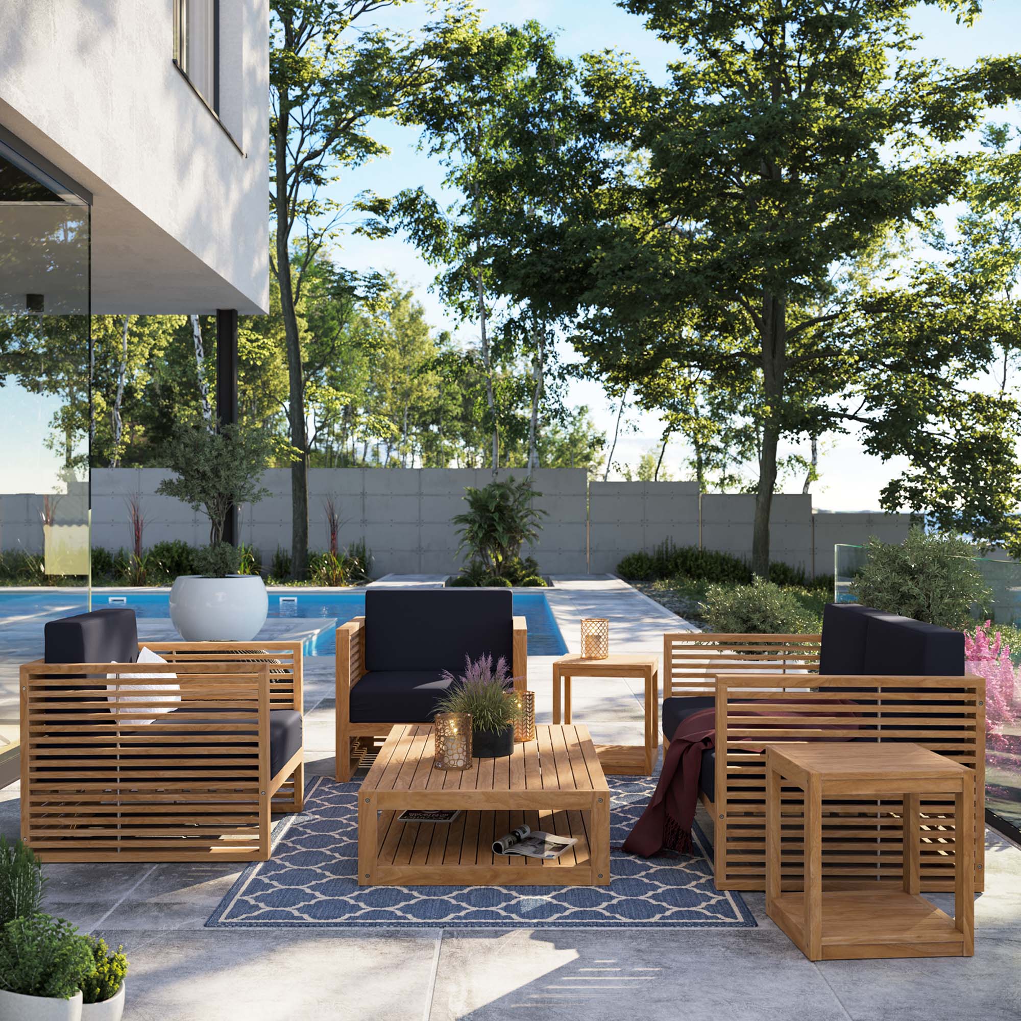 Carlsbad 6-Piece Teak Wood Outdoor Patio Set - Natural Navy