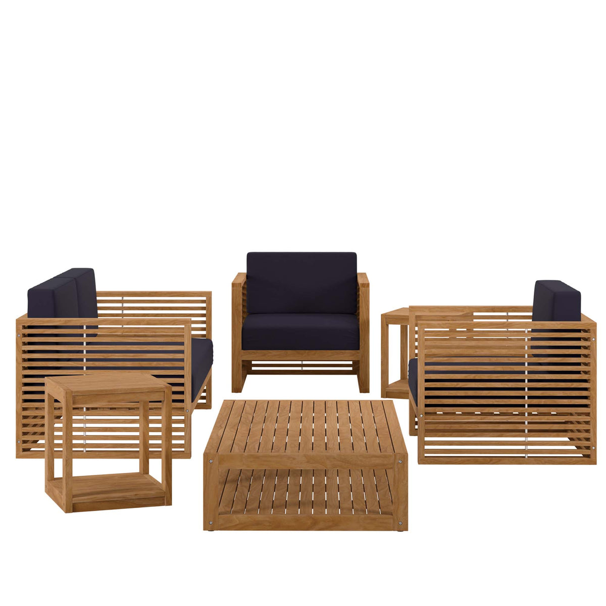 Carlsbad 6-Piece Teak Wood Outdoor Patio Set - Natural Navy