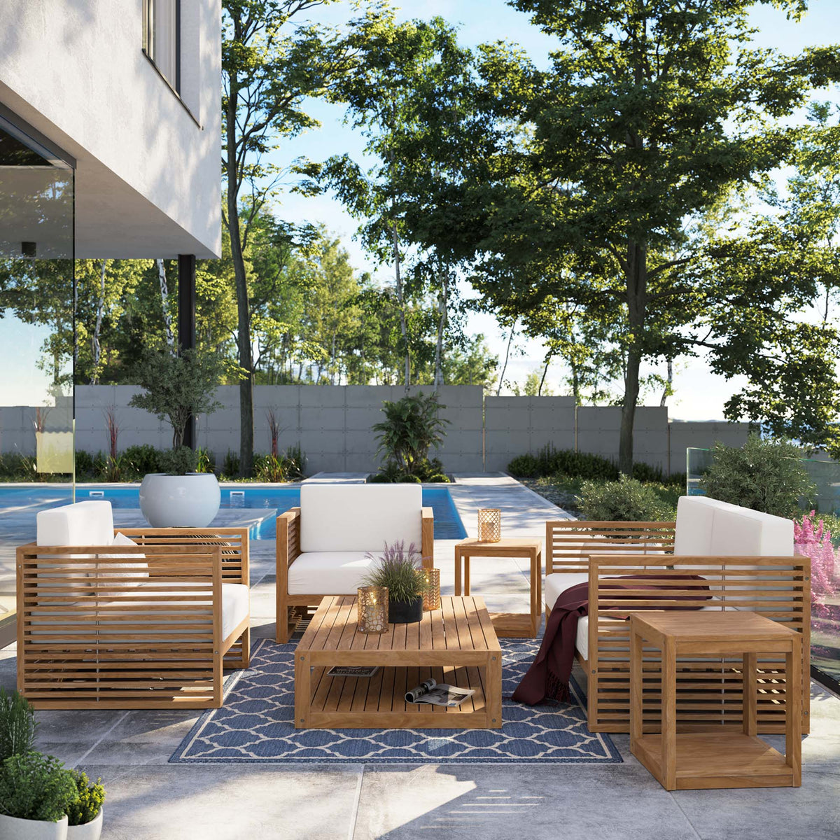 Carlsbad 6-Piece Teak Wood Outdoor Patio Set - Natural White
