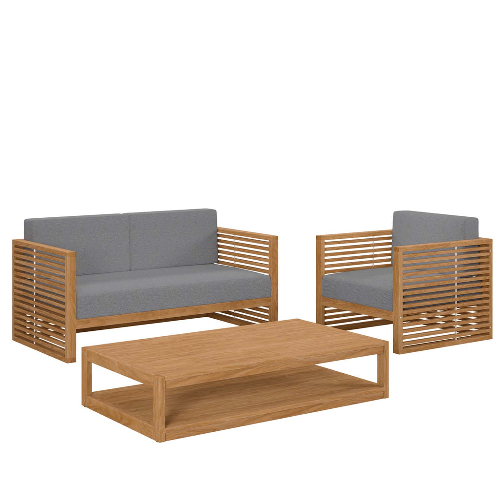 Carlsbad 3-Piece Teak Wood Outdoor Patio Set - Natural Gray (Armchair, Coffee Table, Loveseat)