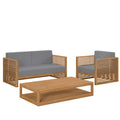 Carlsbad 3-Piece Teak Wood Outdoor Patio Set - Natural Gray (Armchair, Coffee Table, Loveseat)