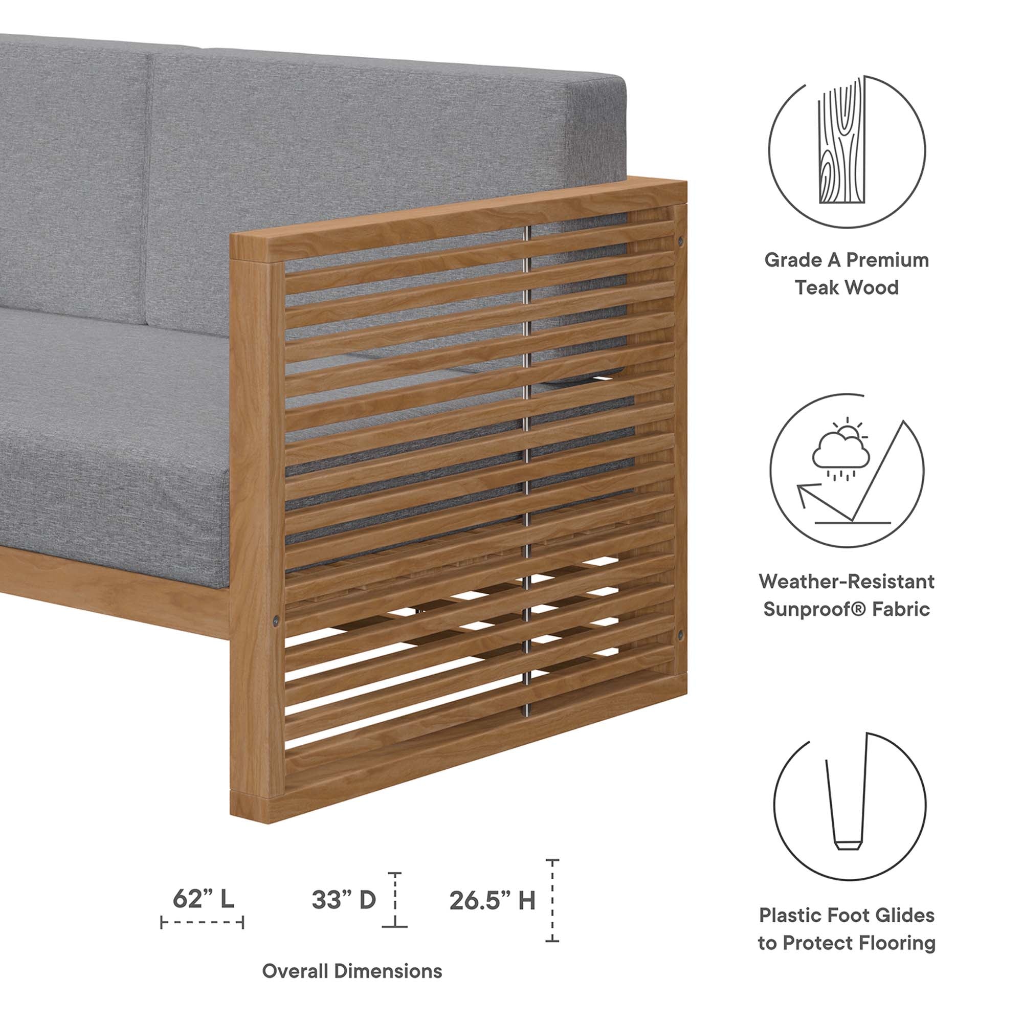 Carlsbad 3-Piece Teak Wood Outdoor Patio Set - Natural Gray (Armchair, Coffee Table, Loveseat)
