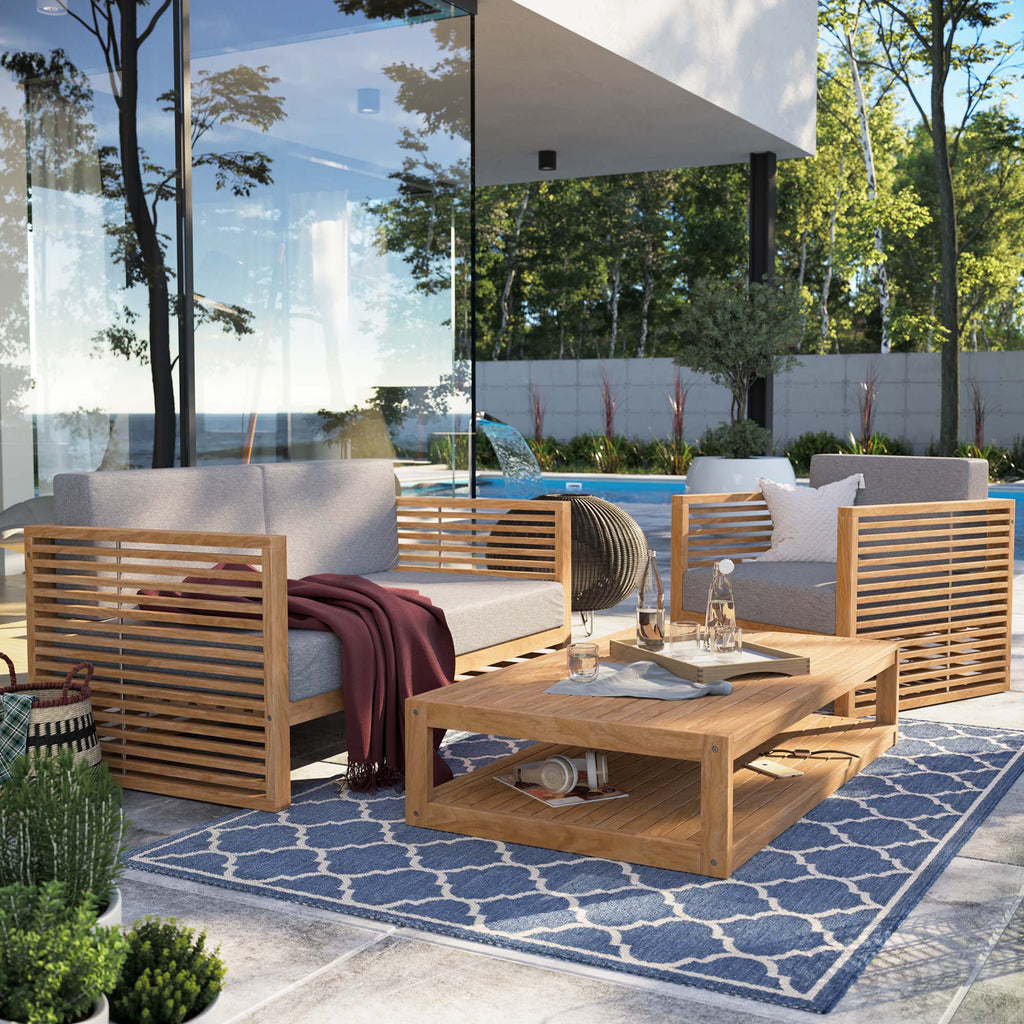 Carlsbad 3-Piece Teak Wood Outdoor Patio Set - Natural Gray (Armchair, Coffee Table, Loveseat)