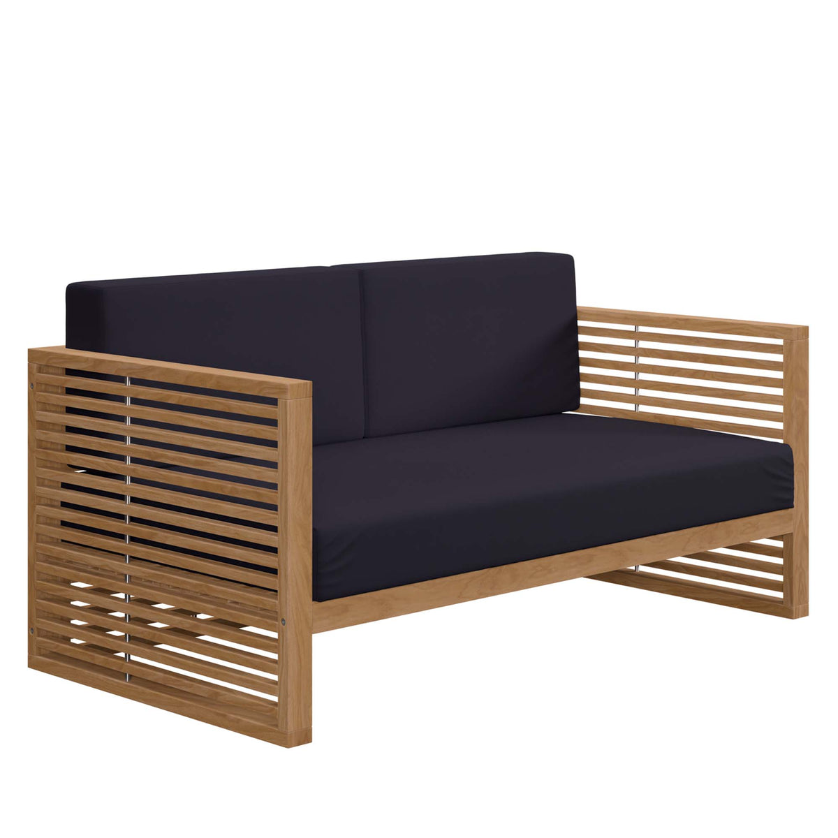 Carlsbad 3-Piece Teak Wood Outdoor Patio Set - Natural Navy (Armchair, Coffee Table, Loveseat)