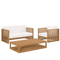 Carlsbad 3-Piece Teak Wood Outdoor Patio Set - Natural White (Armchair, Coffee Table, Loveseat)