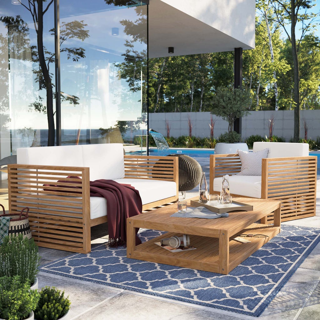Carlsbad 3-Piece Teak Wood Outdoor Patio Set - Natural White (Armchair, Coffee Table, Loveseat)