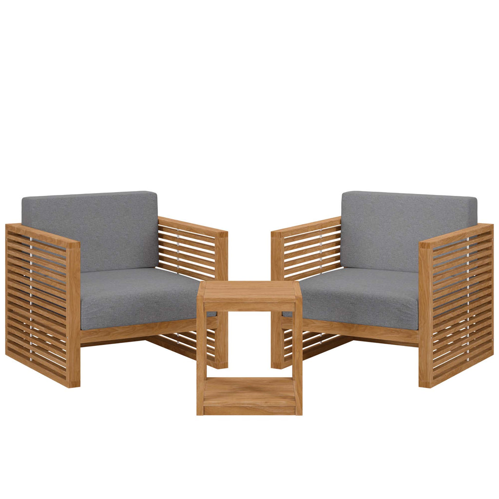 Carlsbad 3-Piece Teak Wood Outdoor Patio Set - Natural Gray (2 Armchairs, Side Table)