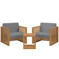 Carlsbad 3-Piece Teak Wood Outdoor Patio Set - Natural Gray (2 Armchairs, Side Table)