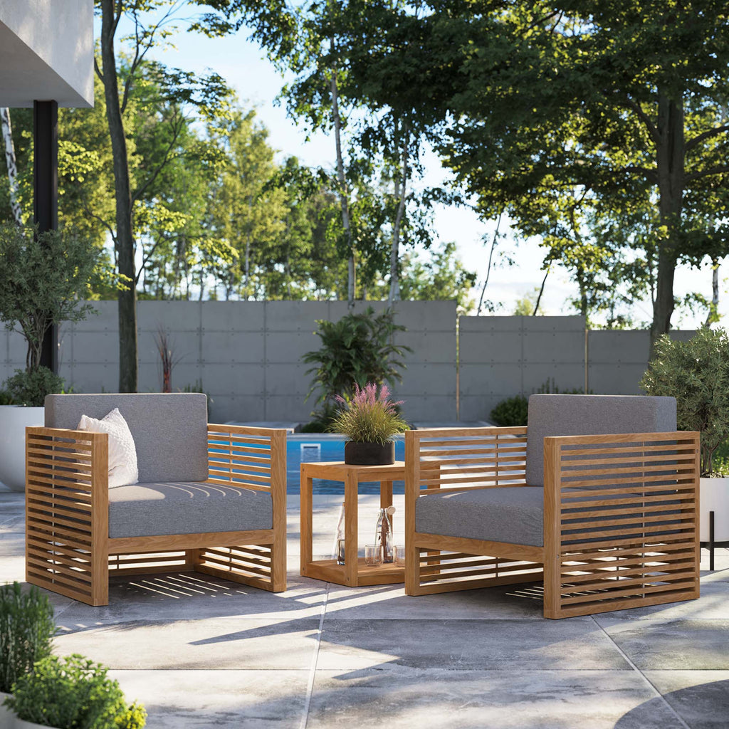 Carlsbad 3-Piece Teak Wood Outdoor Patio Set - Natural Gray (2 Armchairs, Side Table)