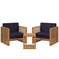 Carlsbad 3-Piece Teak Wood Outdoor Patio Set - Natural Navy (2 Armchairs, Side Table)