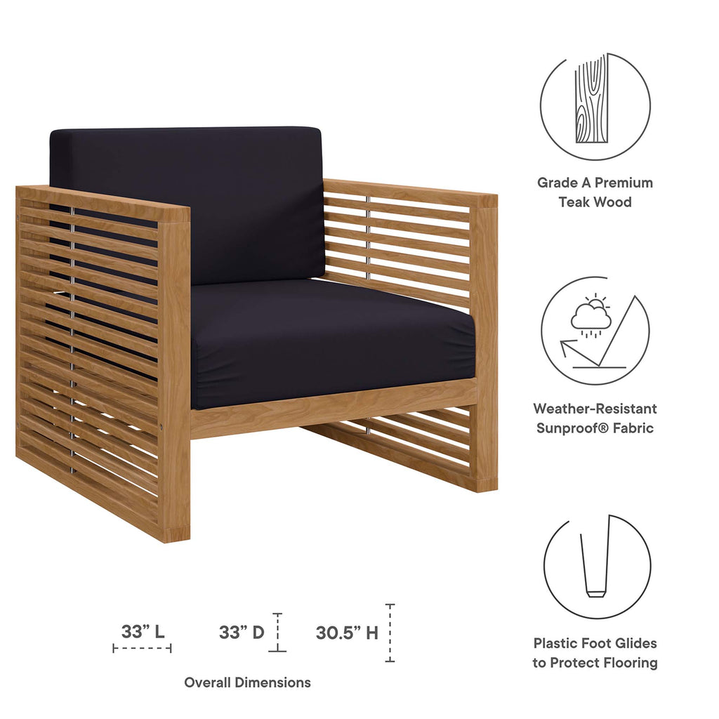 Carlsbad 3-Piece Teak Wood Outdoor Patio Set - Natural Navy (2 Armchairs, Side Table)