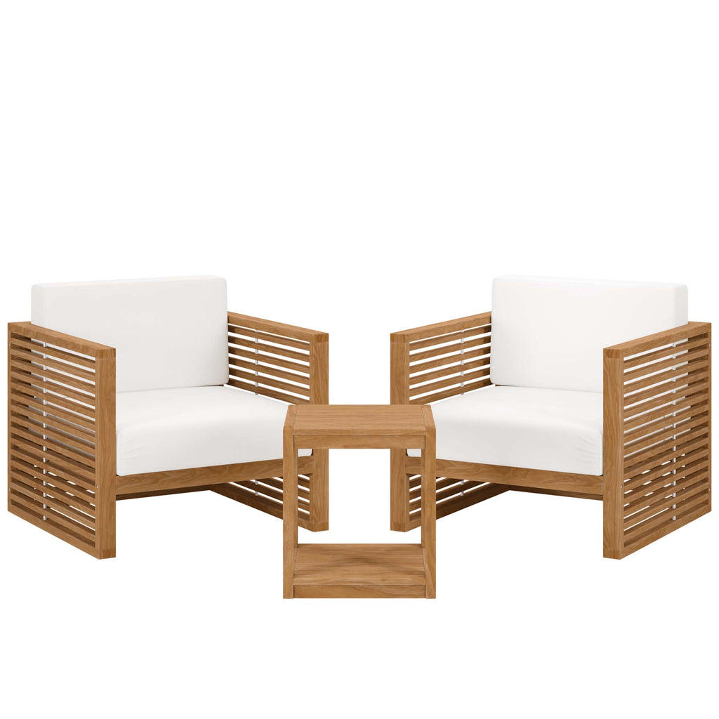 Carlsbad 3-Piece Teak Wood Outdoor Patio Set - Natural White (2 Armchairs, Side Table)