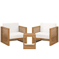 Carlsbad 3-Piece Teak Wood Outdoor Patio Set - Natural White (2 Armchairs, Side Table)
