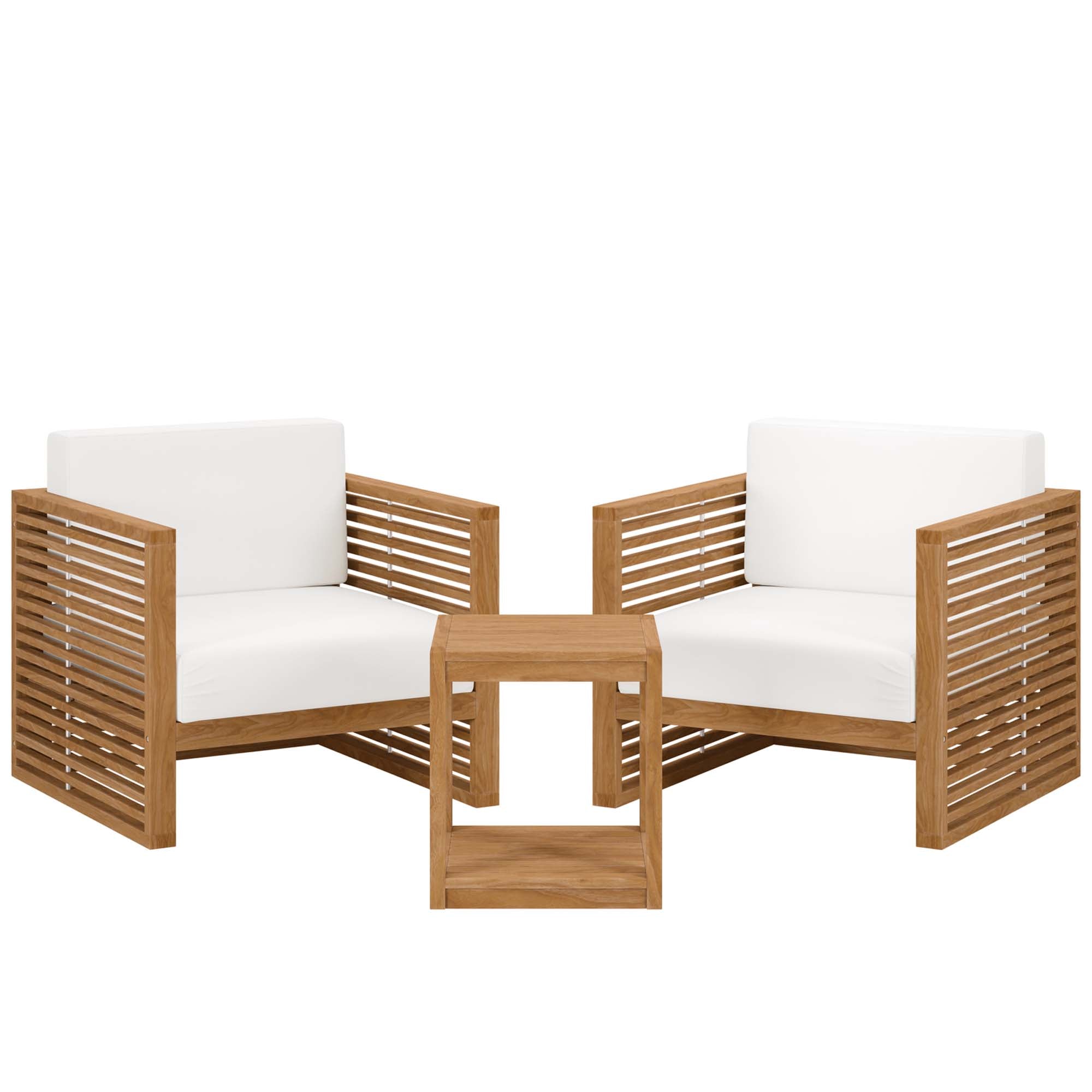 Carlsbad 3-Piece Teak Wood Outdoor Patio Set - Natural White (2 Armchairs, Side Table)