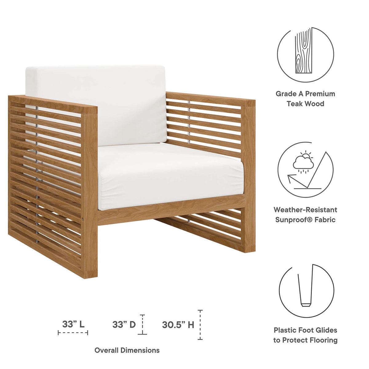 Carlsbad 3-Piece Teak Wood Outdoor Patio Set - Natural White (2 Armchairs, Side Table)