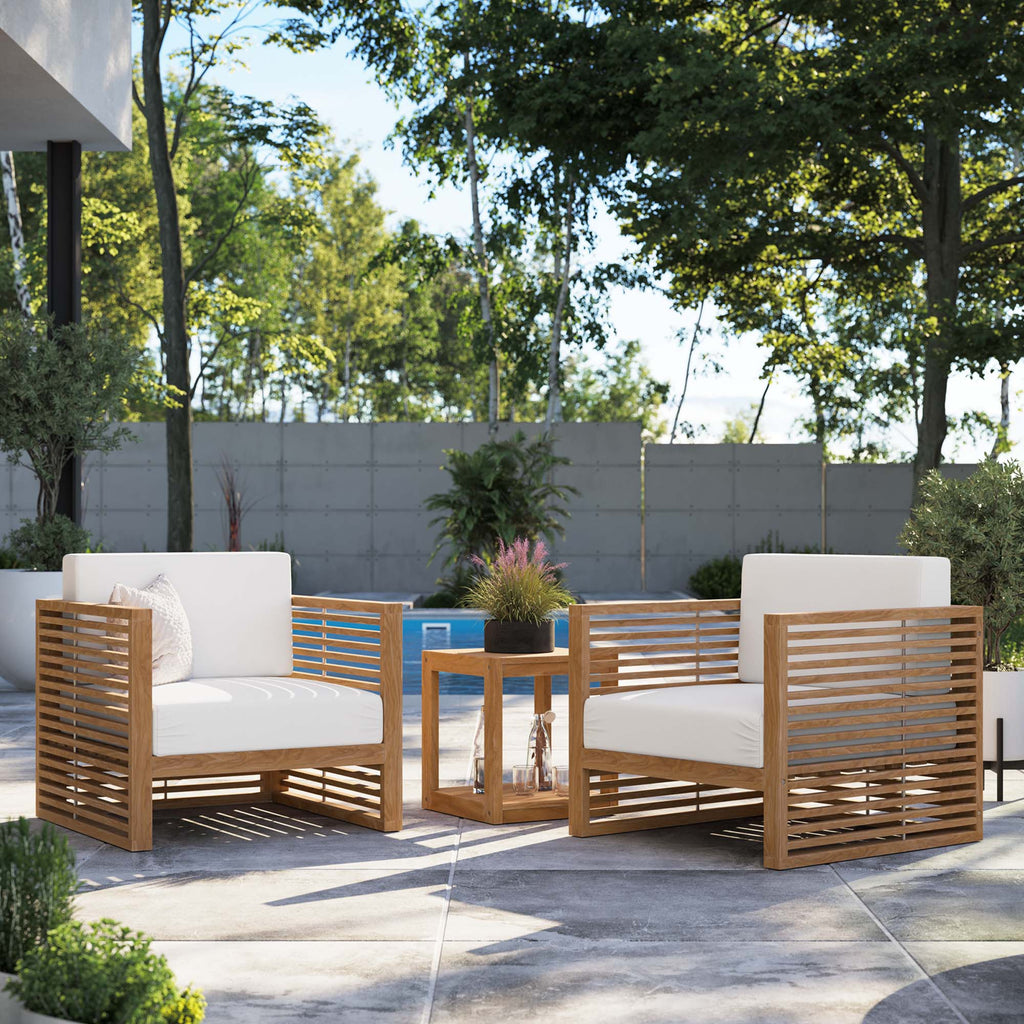 Carlsbad 3-Piece Teak Wood Outdoor Patio Set - Natural White (2 Armchairs, Side Table)