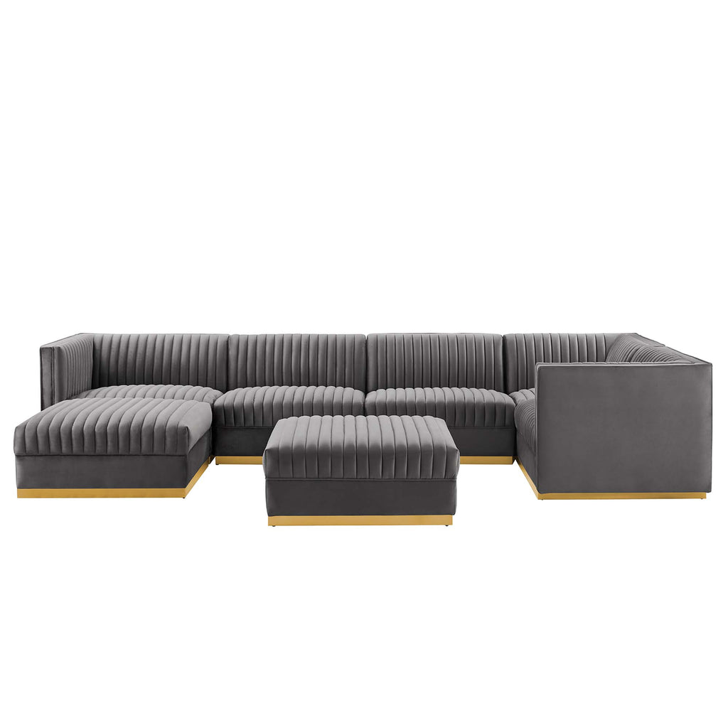 Sanguine 7-Piece Channel Tufted Performance Velvet Right-Facing Modular Sectional Sofa - Gray