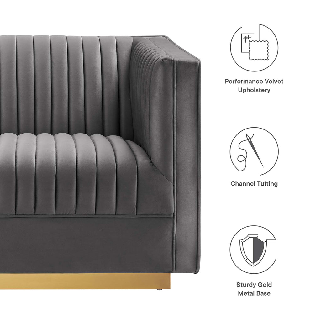 Sanguine 7-Piece Channel Tufted Performance Velvet Right-Facing Modular Sectional Sofa - Gray