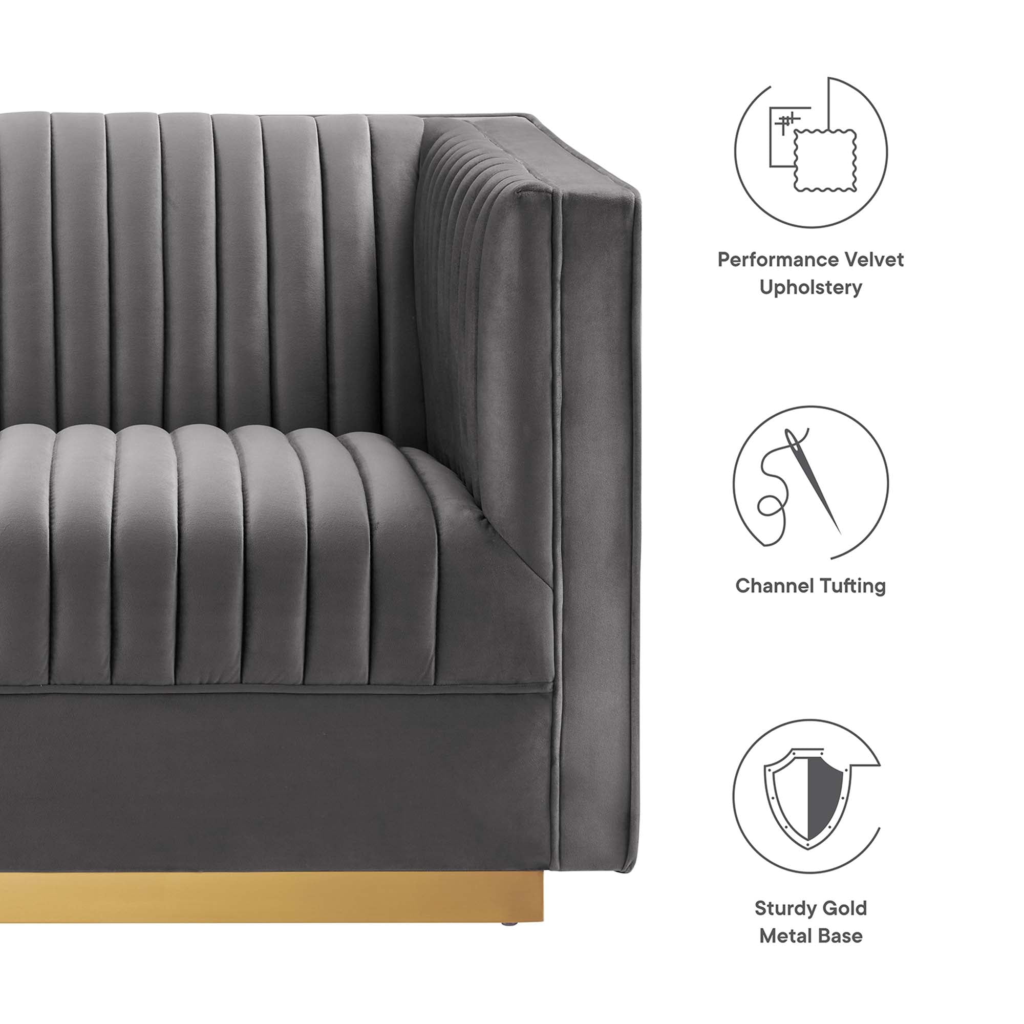 Sanguine 7-Piece Channel Tufted Performance Velvet Right-Facing Modular Sectional Sofa - Gray