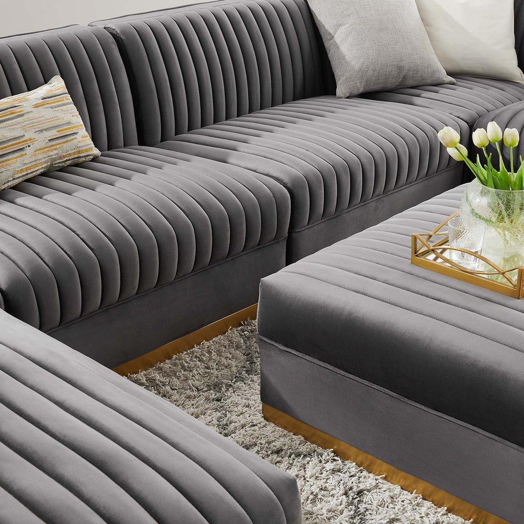 Sanguine 7-Piece Channel Tufted Performance Velvet Right-Facing Modular Sectional Sofa - Gray