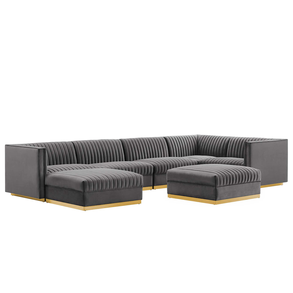 Sanguine 7-Piece Channel Tufted Performance Velvet Right-Facing Modular Sectional Sofa - Gray
