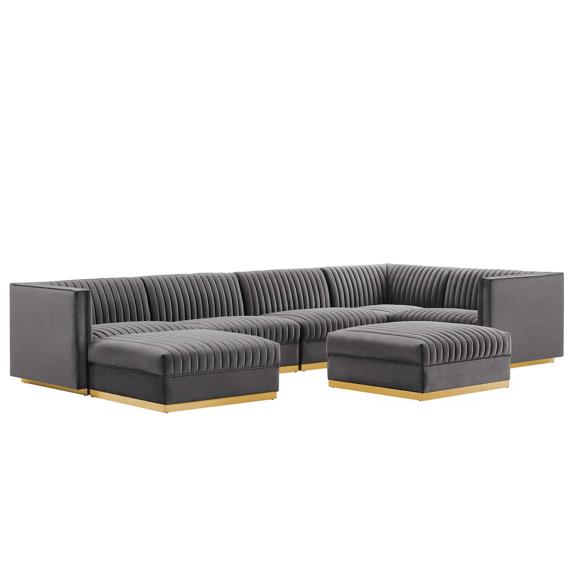 Sanguine 7-Piece Channel Tufted Performance Velvet Right-Facing Modular Sectional Sofa - Gray