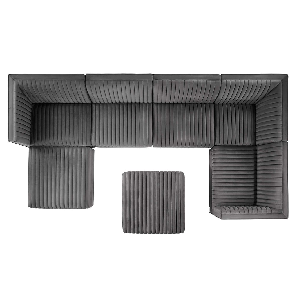 Sanguine 7-Piece Channel Tufted Performance Velvet Right-Facing Modular Sectional Sofa - Gray