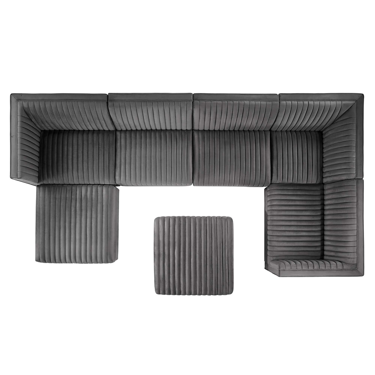 Sanguine 7-Piece Channel Tufted Performance Velvet Right-Facing Modular Sectional Sofa - Gray