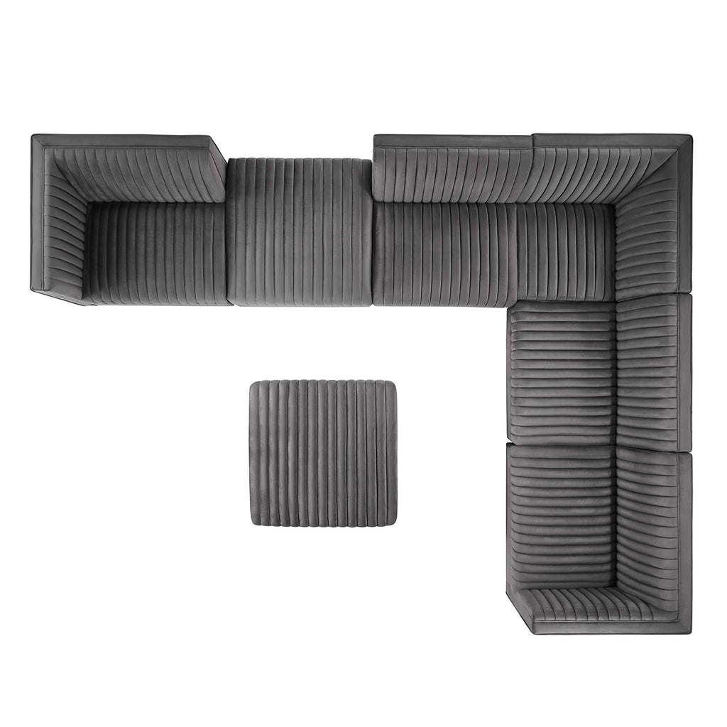 Sanguine 7-Piece Channel Tufted Performance Velvet Right-Facing Modular Sectional Sofa - Gray