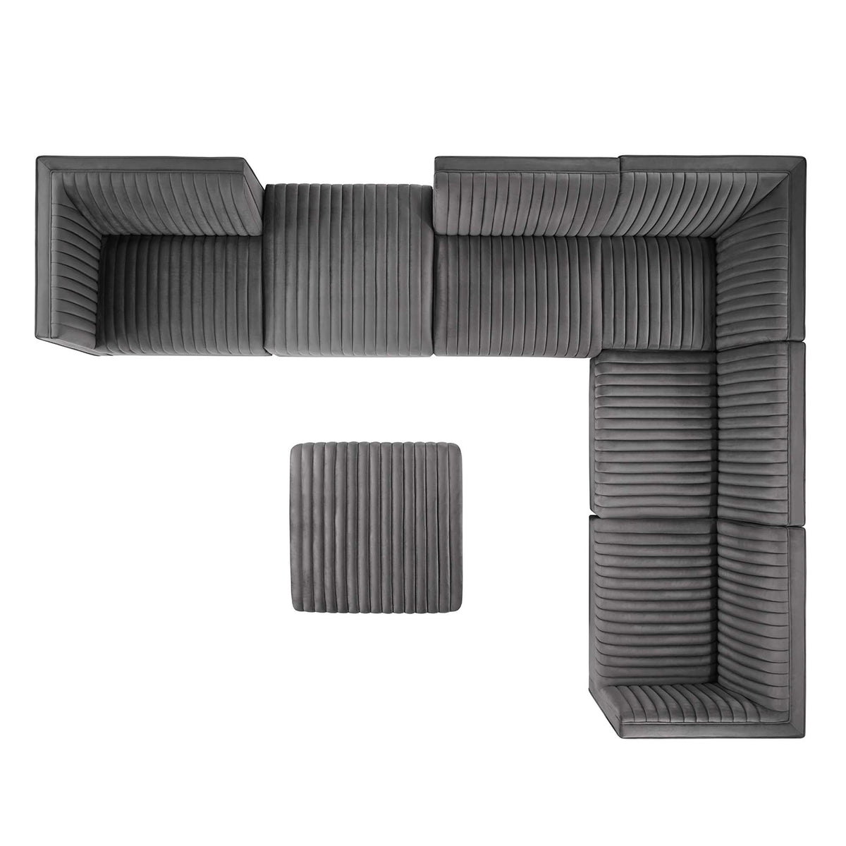 Sanguine 7-Piece Channel Tufted Performance Velvet Right-Facing Modular Sectional Sofa - Gray