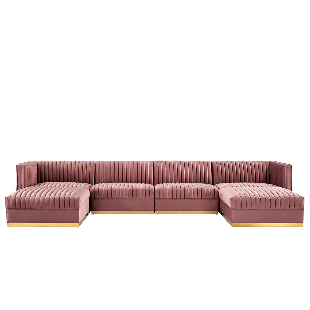 Sanguine 6-Piece Channel Tufted Performance Velvet Modular Sectional Sofa - Dusty Rose