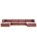 Sanguine 6-Piece Channel Tufted Performance Velvet Modular Sectional Sofa - Dusty Rose