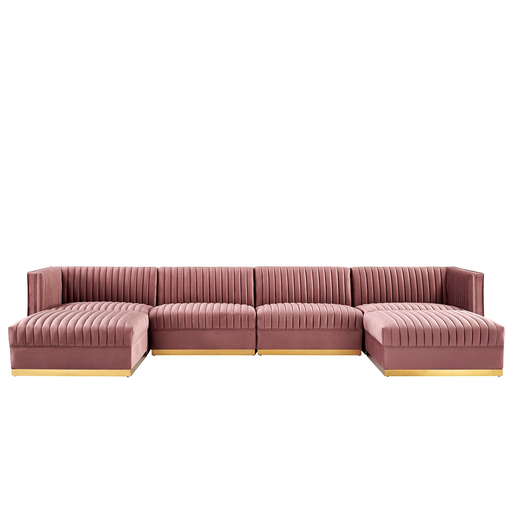 Sanguine 6-Piece Channel Tufted Performance Velvet Modular Sectional Sofa - Dusty Rose