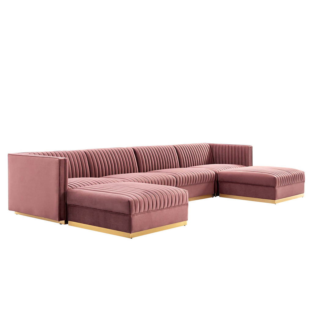 Sanguine 6-Piece Channel Tufted Performance Velvet Modular Sectional Sofa - Dusty Rose