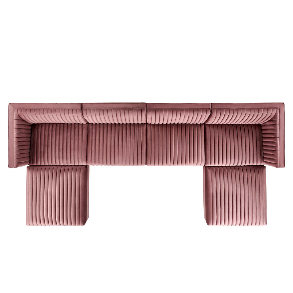 Sanguine 6-Piece Channel Tufted Performance Velvet Modular Sectional Sofa - Dusty Rose