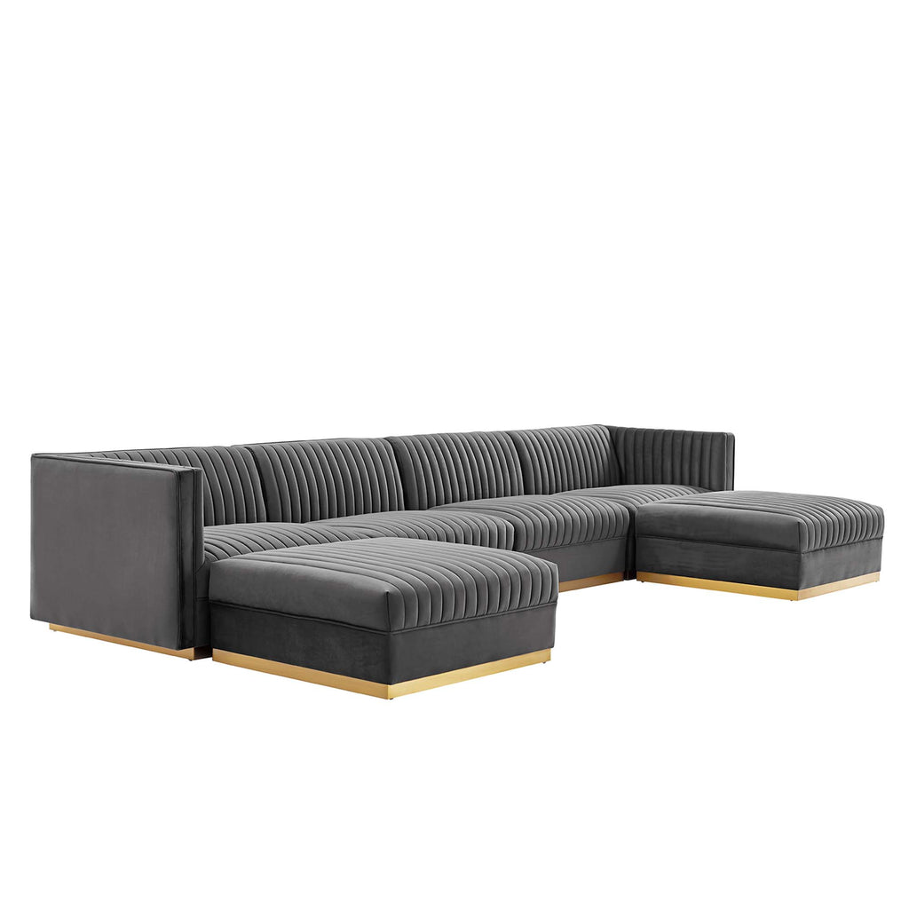Sanguine 6-Piece Channel Tufted Performance Velvet Modular Sectional Sofa - Gray