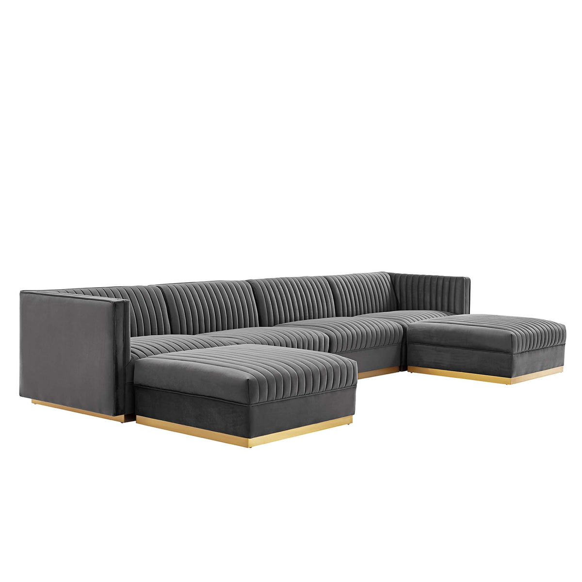 Sanguine 6-Piece Channel Tufted Performance Velvet Modular Sectional Sofa - Gray
