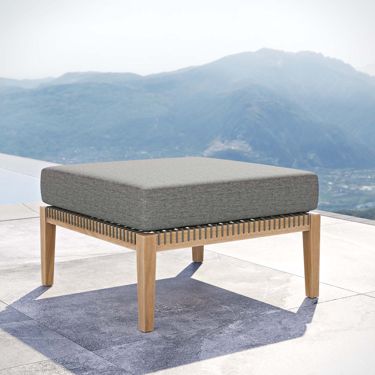 Clearwater Outdoor Patio Teak Wood Ottoman - Gray Graphite