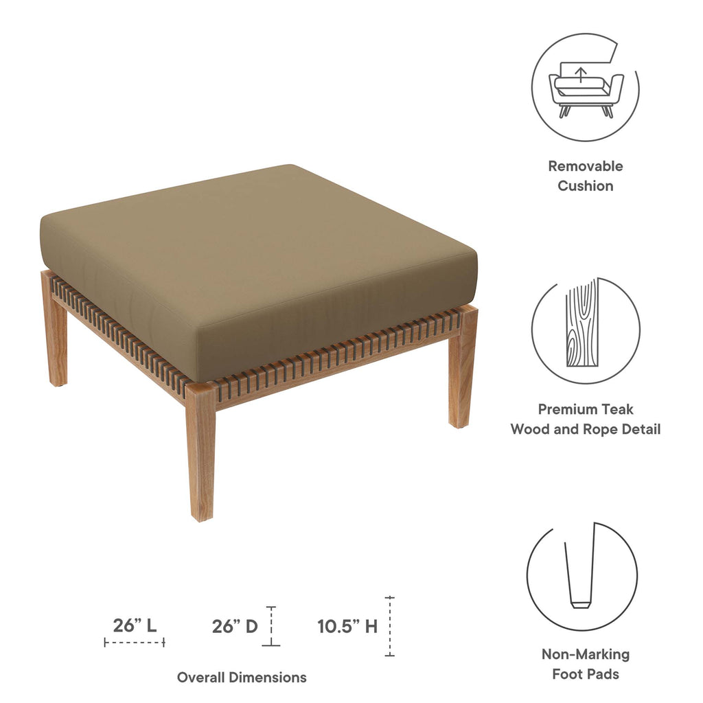 Clearwater Outdoor Patio Teak Wood Ottoman - Gray Light Brown