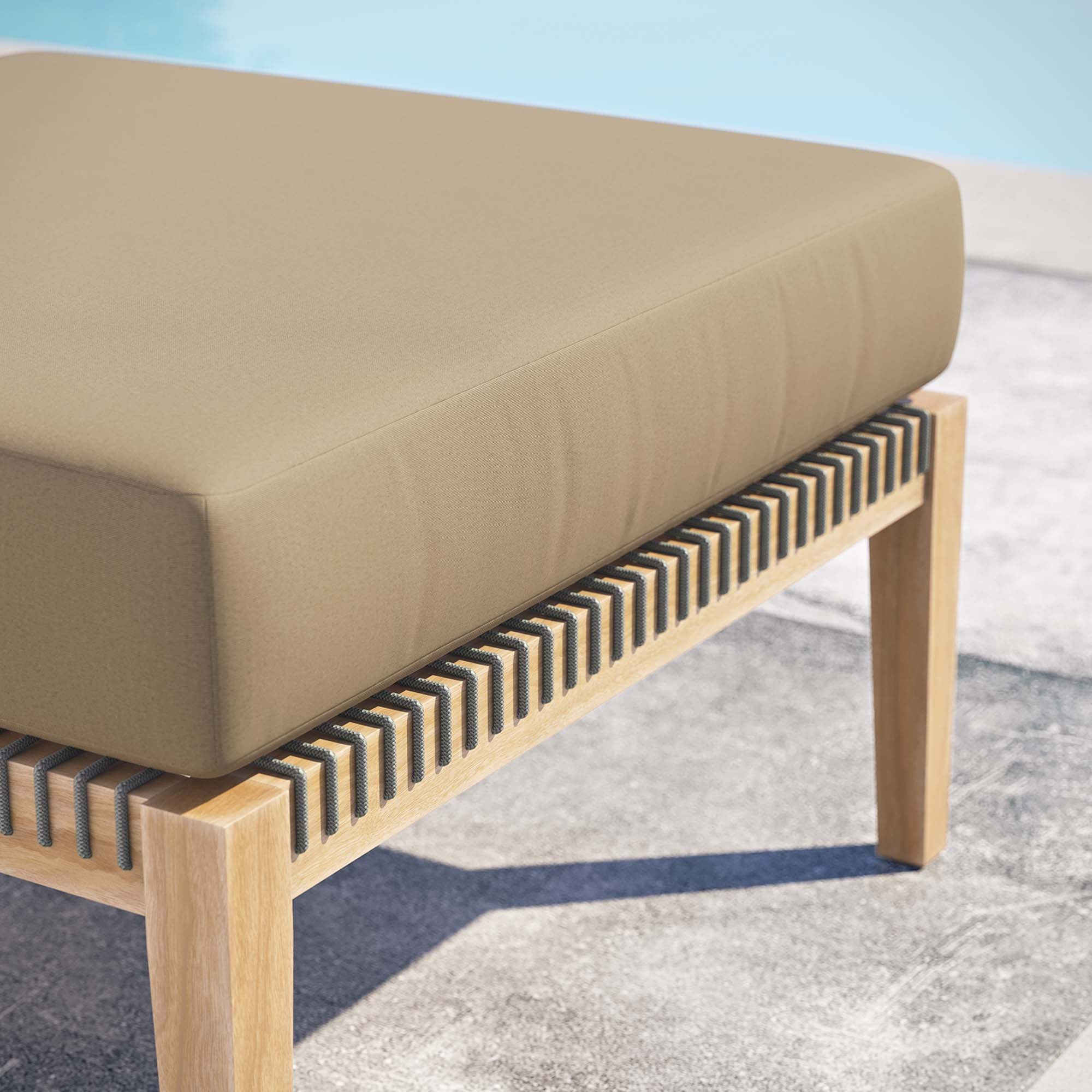 Clearwater Outdoor Patio Teak Wood Ottoman - Gray Light Brown