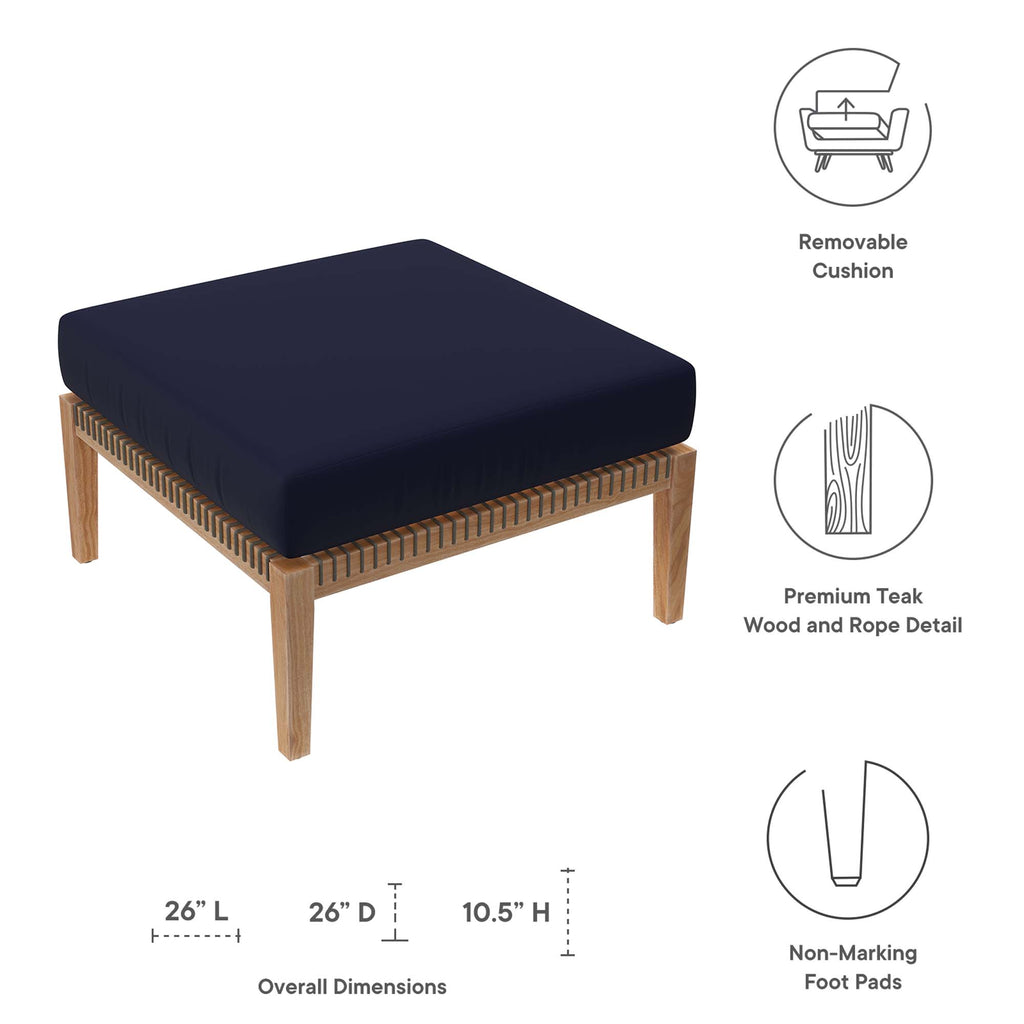 Clearwater Outdoor Patio Teak Wood Ottoman - Gray Navy