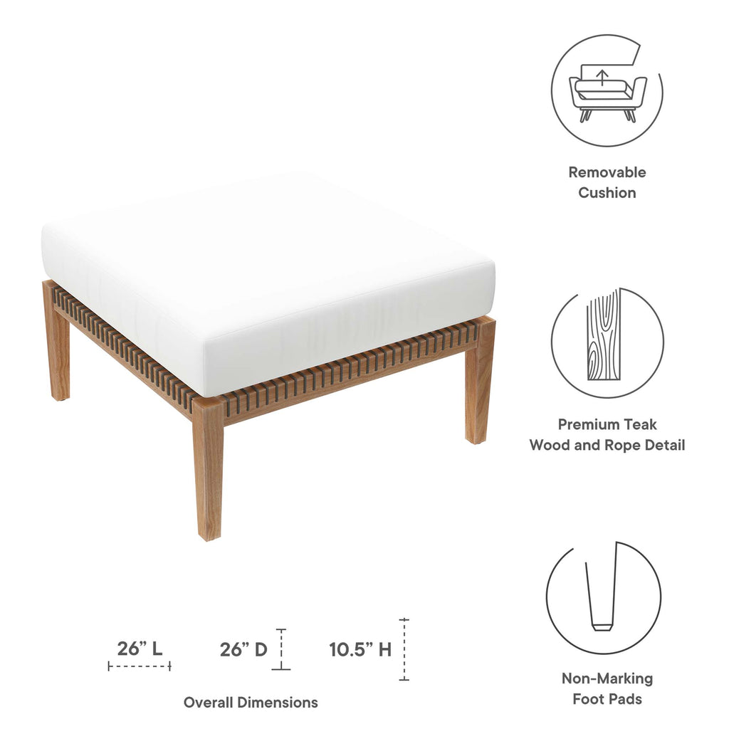 Clearwater Outdoor Patio Teak Wood Ottoman - Gray White