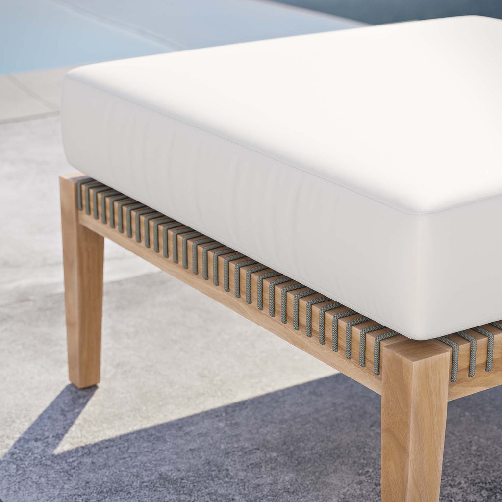 Clearwater Outdoor Patio Teak Wood Ottoman - Gray White