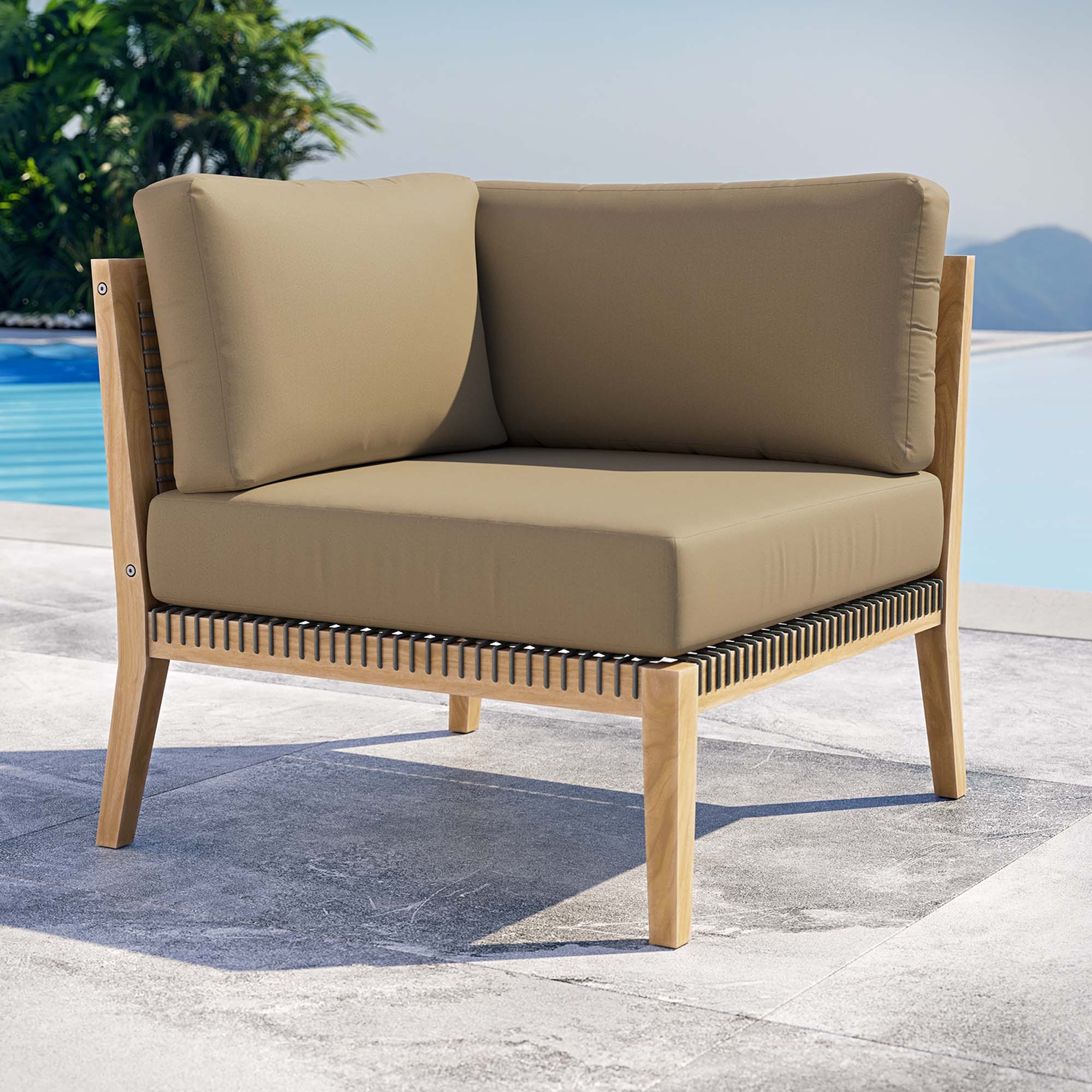 Clearwater Outdoor Patio Teak Wood Corner Chair - Gray Light Brown