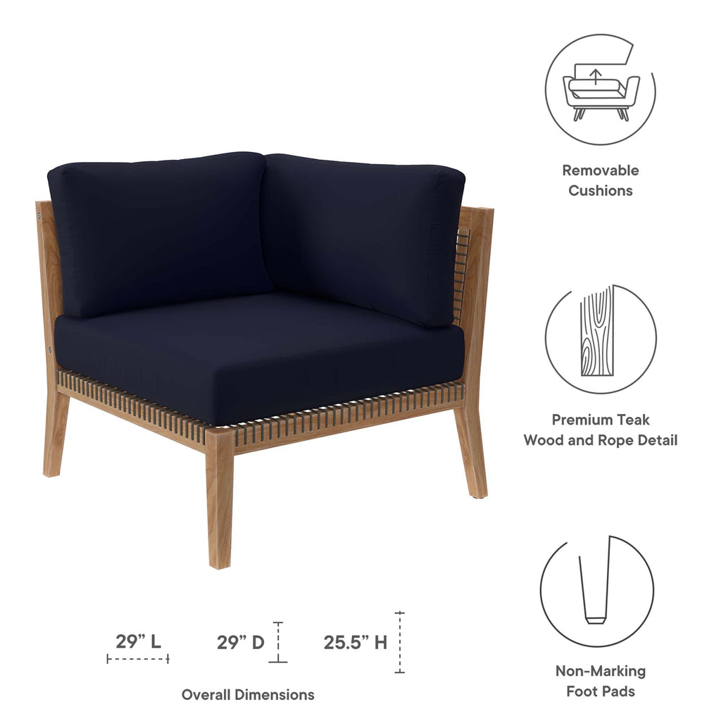 Clearwater Outdoor Patio Teak Wood Corner Chair - Gray Navy