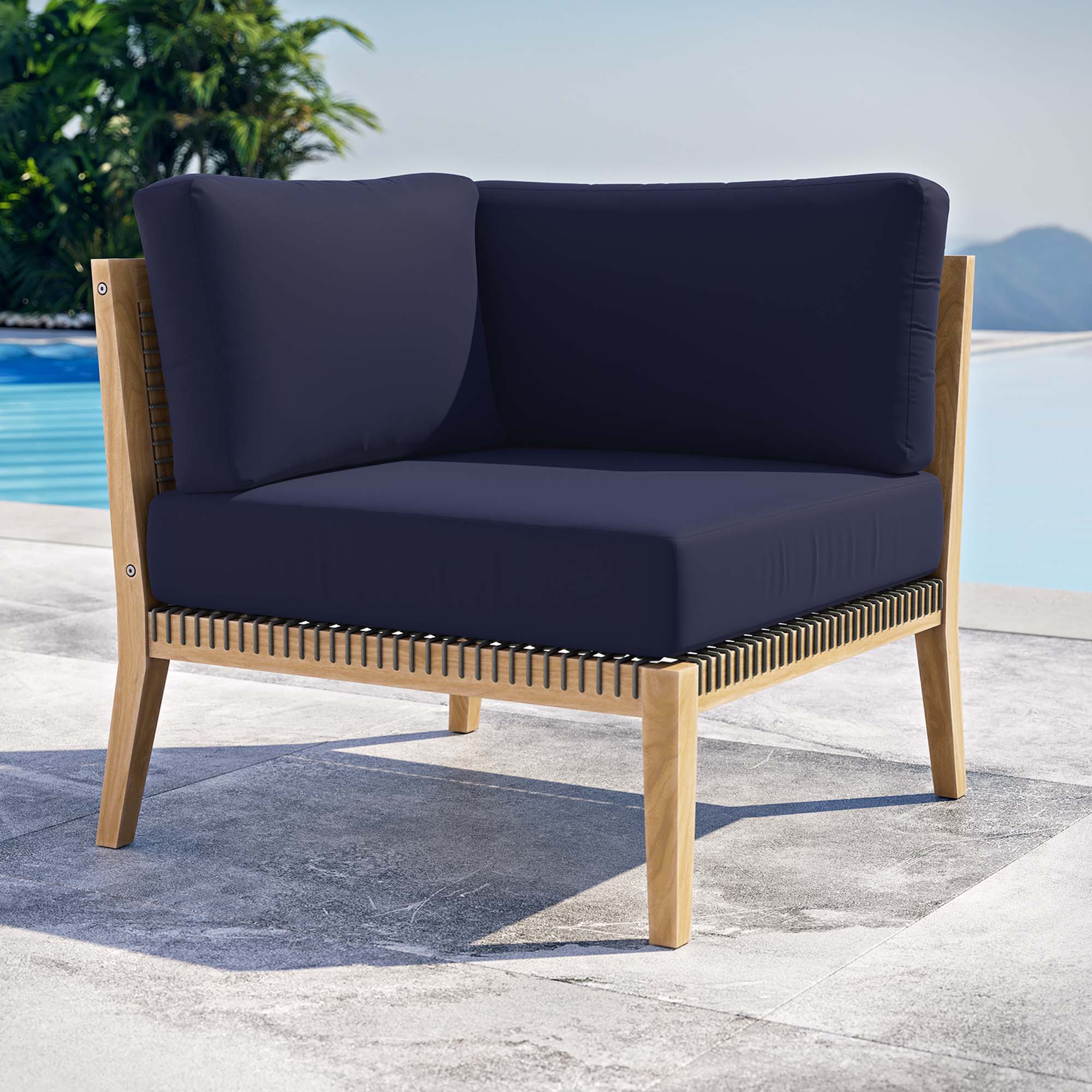 Clearwater Outdoor Patio Teak Wood Corner Chair - Gray Navy