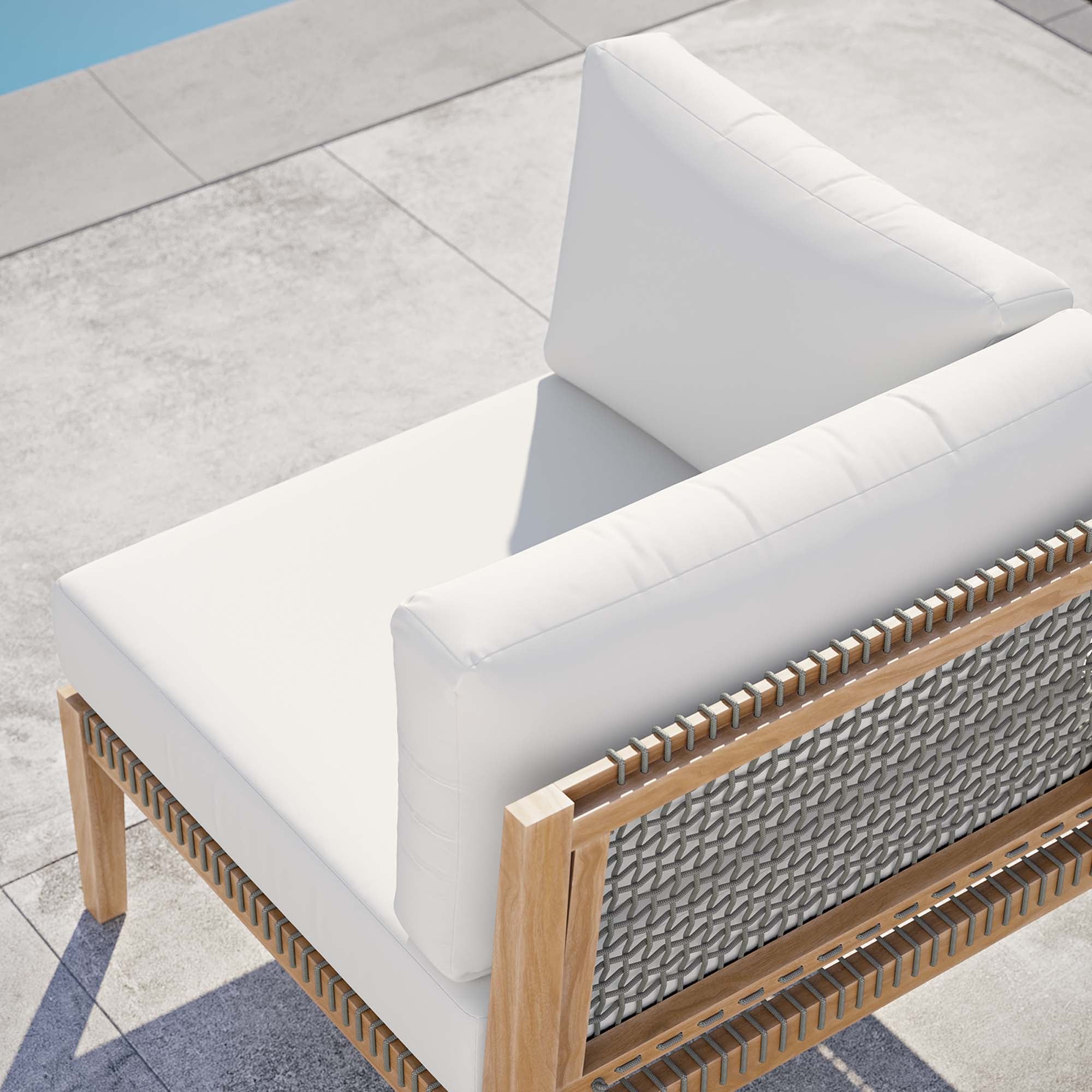 Clearwater Outdoor Patio Teak Wood Corner Chair - Gray White