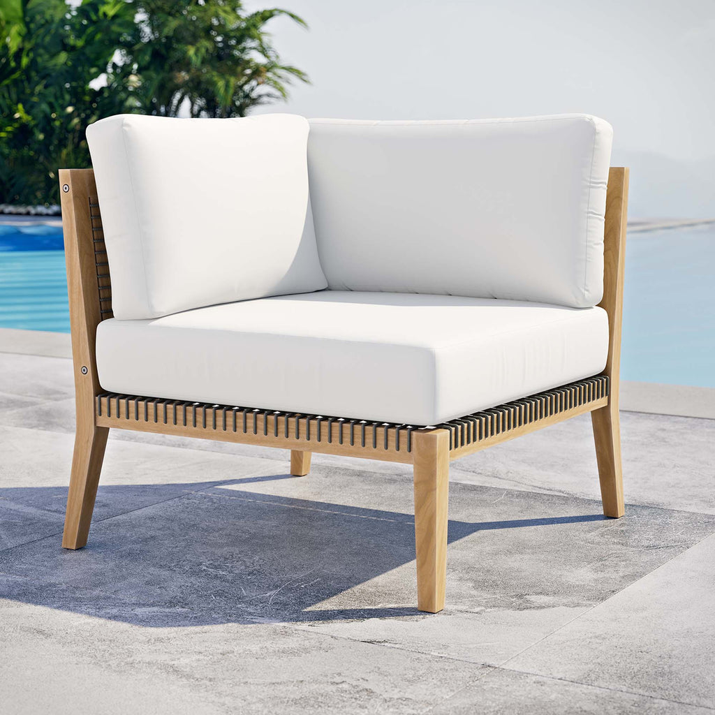 Clearwater Outdoor Patio Teak Wood Corner Chair - Gray White